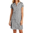 thumbnail image 4 of Iyufng Casual Dresses for Women Summer V-Neck Striped Short Sleeve Button Down Dress, 4 of 8