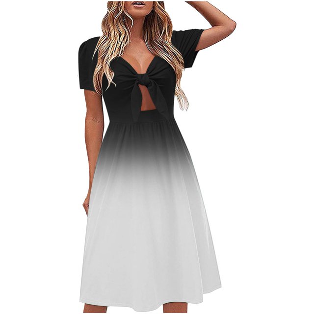 Vestido de verano con lazo de manga corta con cuello en V de moda casual para mujer Vestidos estampados de verano Pompotops ghjkhdj14298