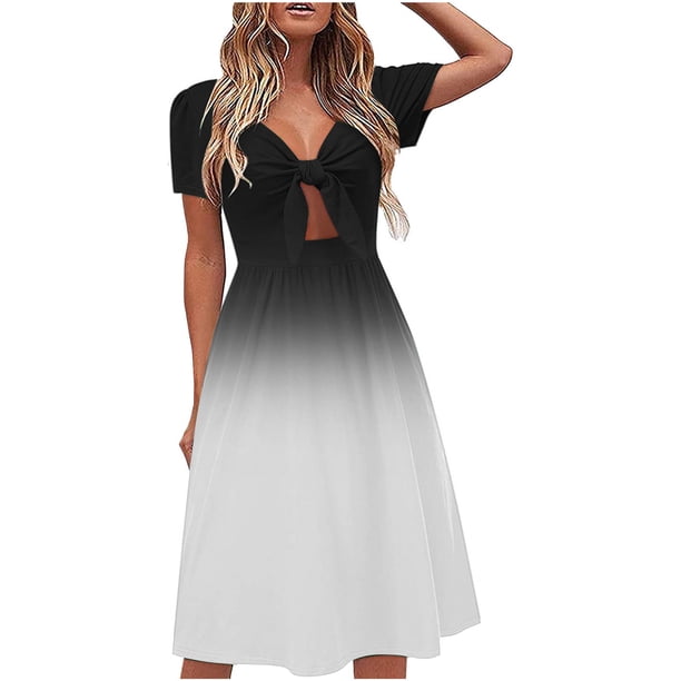 Vestido de verano con lazo de manga corta con cuello en V de moda casual para mujer Vestidos estampados de verano Pompotops ghjkhdj14299