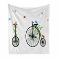 thumbnail image 1 of Bicycle Soft Flannel Fleece Blanket, Flying Birds and Flowers on Old Single Wheel Bikes Happiness and Joy Pedals Graphic, Cozy Plush for Indoor and Outdoor Use, 60" x 80", Multicolor, by Ambesonne, 1 of 6