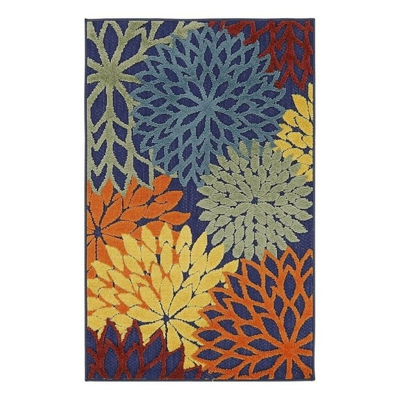 Pemberly Row Washable 32x48" Outdoor Polypropylene Fabric Rug - Blue/Multi-Color