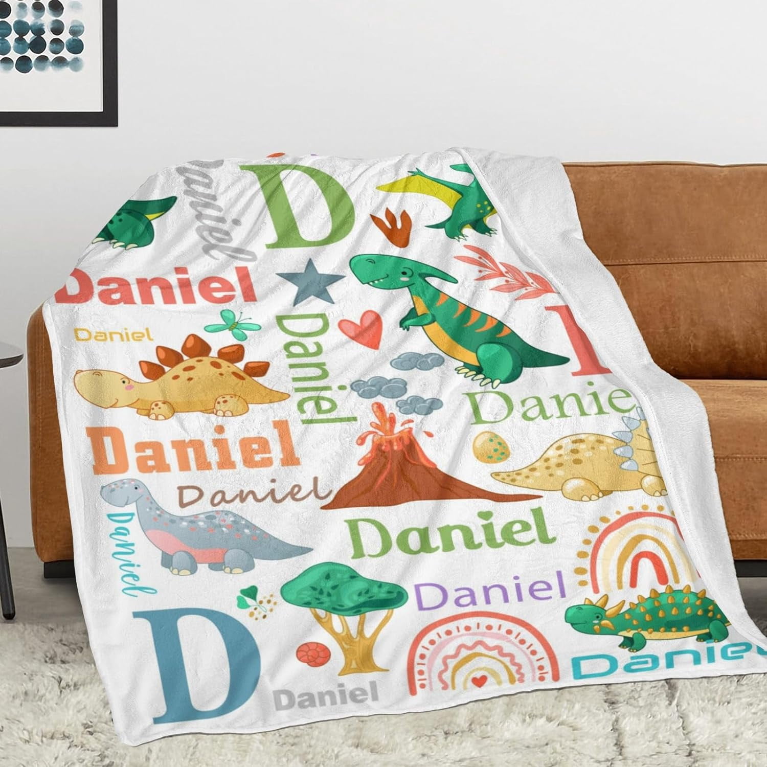 Personalized Dinosaur Blanket for Kids, Custom Dino Throw Blanket with Name for Boys and Girls, Toddler Bed, Room & Bedroom Decor, Unique Blankets for Children