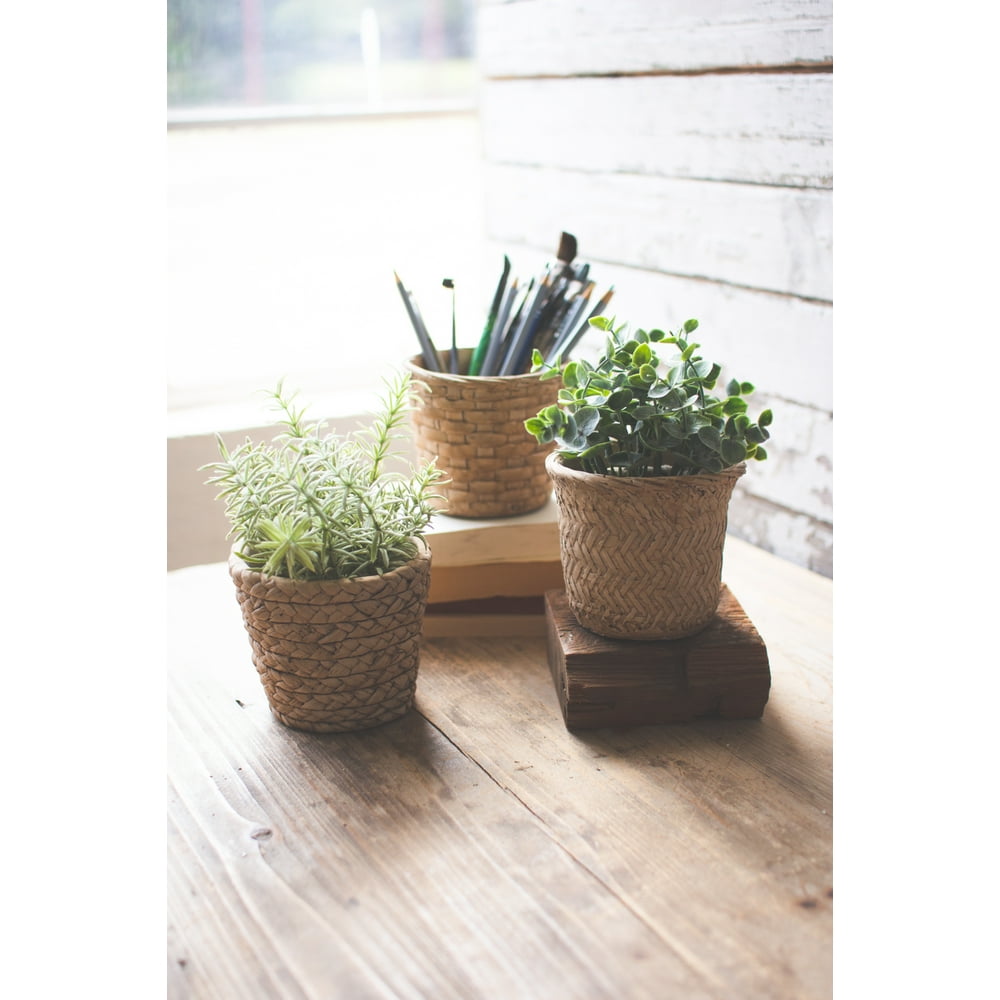 Kalalou Set Of Three Cement Basket Planters CXY1062