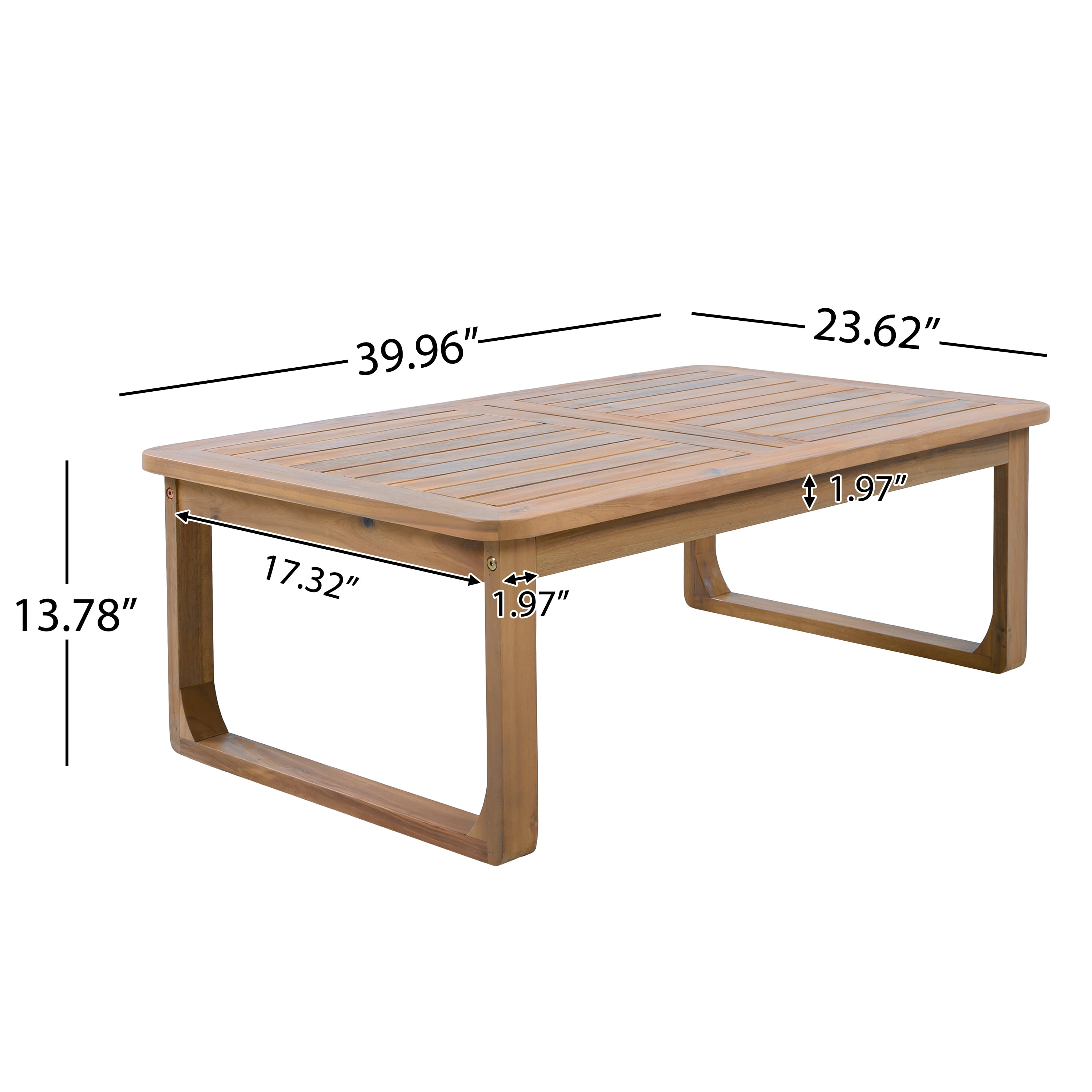 Coffee Table, Outdoor Rectangular Acacia Wood Patio Table with Curved Legs for Deck Garden, Light Teak
