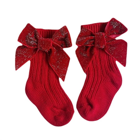 

Jkerther Baby Girl Socks Bowknot Knit Princess Dress Sock Solid Color Christmas Ankle Socks