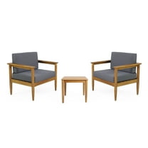 GDF Studio Plumb Outdoor Acacia Wood 2 Seater Chat Set, Teak and Dark Gray