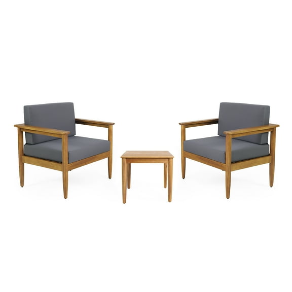 GDF Studio Plumb Outdoor Acacia Wood 2 Seater Chat Set, Teak and Dark Gray