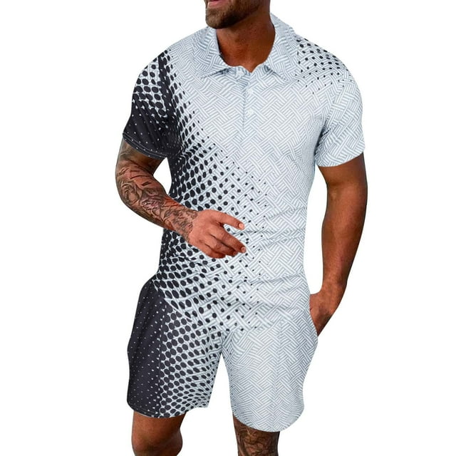 PEASKJP Mens 2 Piece Sweatsuits Sets Short Sleeve T-Shirt and Drawstring Shorts Set,Black S