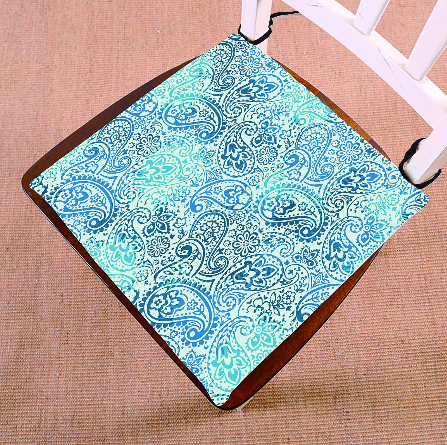 PHFZK Flower Floral Chair Pad, Paisley Blue Seat Cushion ...