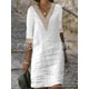 thumbnail image 1 of Generic 2025 Women's Clothes Hot-Selling Hot Sale Solid Color and V-neck Medium Sleeve Cotton Linen Casual Dress, 1 of 1