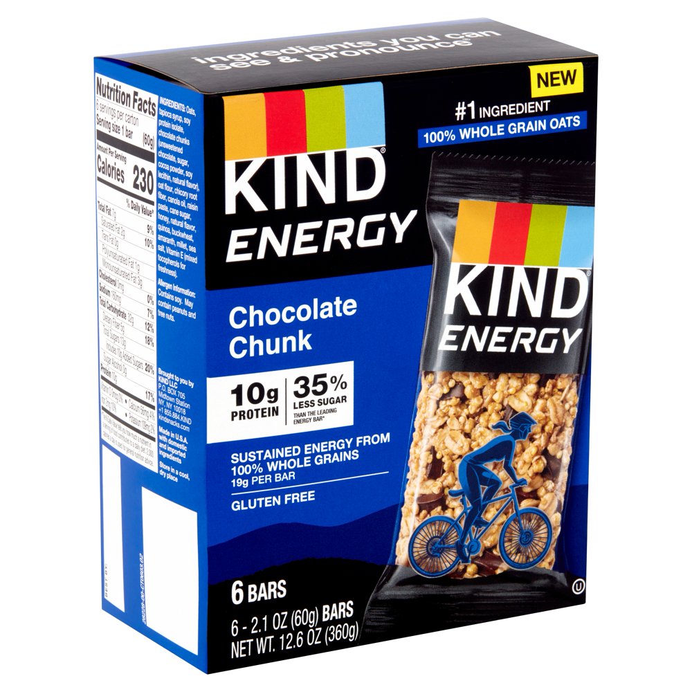 KIND Bars, Chocolate Chunk Energy Bars, Gluten free, 2.1 oz, 6 Snack