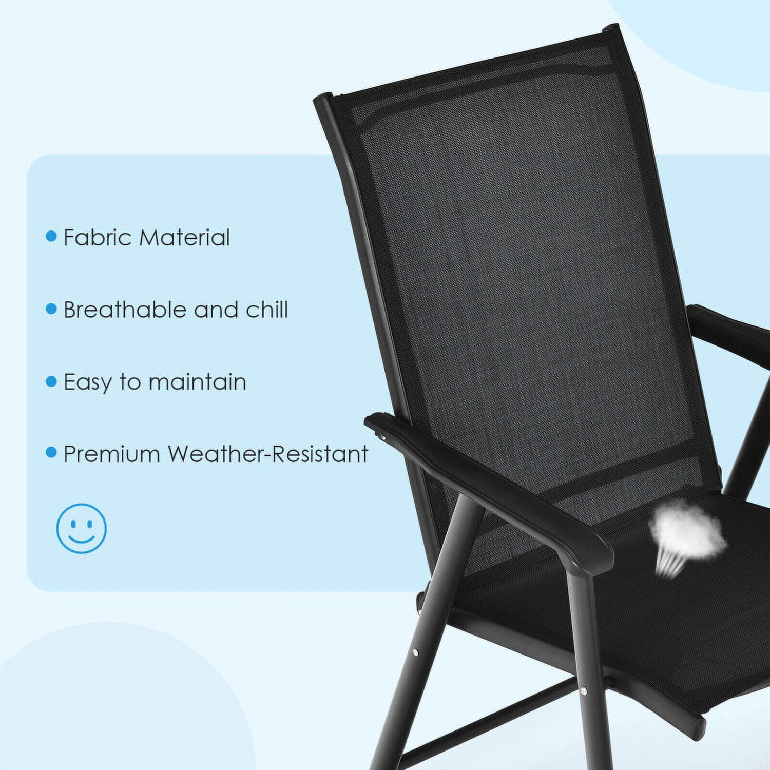 Aimee Lii Set of 2 Outdoor Patio Folding Chair with Ergonomic Armrests, Outdoor Patio Set, Black Aimee Lii Set of 2 Outdoor Patio Folding Chair with Ergonomic Armrests, Outdoor Patio Set, Black