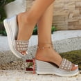 thumbnail image 3 of Womens Platform Wedge Sandals Glitter Pearl Sequin Band Wedges Heels Casual Slip on Dressy Shoes Summer Open Toe Slides Silver Size 8.5, 3 of 8