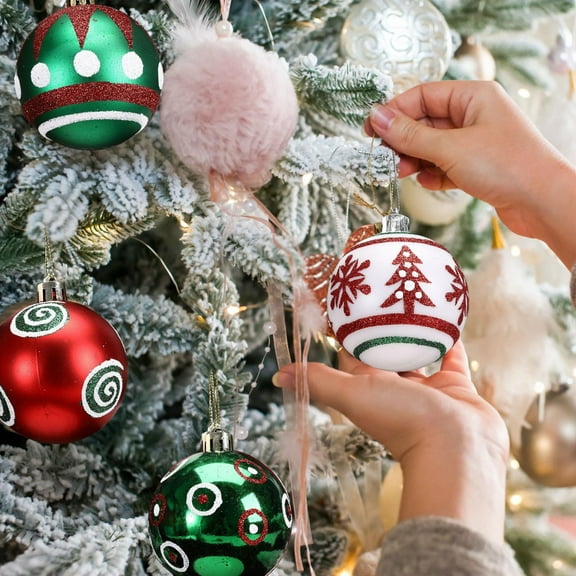 6PCS Red Green White Christmas Balls, Shatterproof Hanging Baubles Decoration, Christmas Ornaments Set, Xmas Hanging Balls, Vintage Christmas Ornaments for Xmas Thanksgiving Holiday Party Home Decor