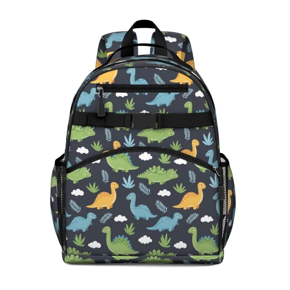 Dinosaur and Leaf Navy Pattern Cute School Backpack Bag for School with Padded Back and Adjustable Shoulder Straps 15.25"x11.5"x5.25"