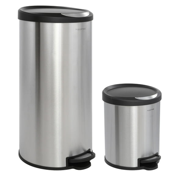 happimess Oscar Round 8-Gallon Step-Open Trash Can with FREE Mini Trash Can, Platinum Silver, HPM1001A
