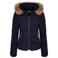 thumbnail image 3 of BodiLover, Women's, Winter Quilted Puffer Short Coat Jacket Plus Sizewith Removable Faux Fur Hood and Zipper, Navy, 3X, 3 of 4