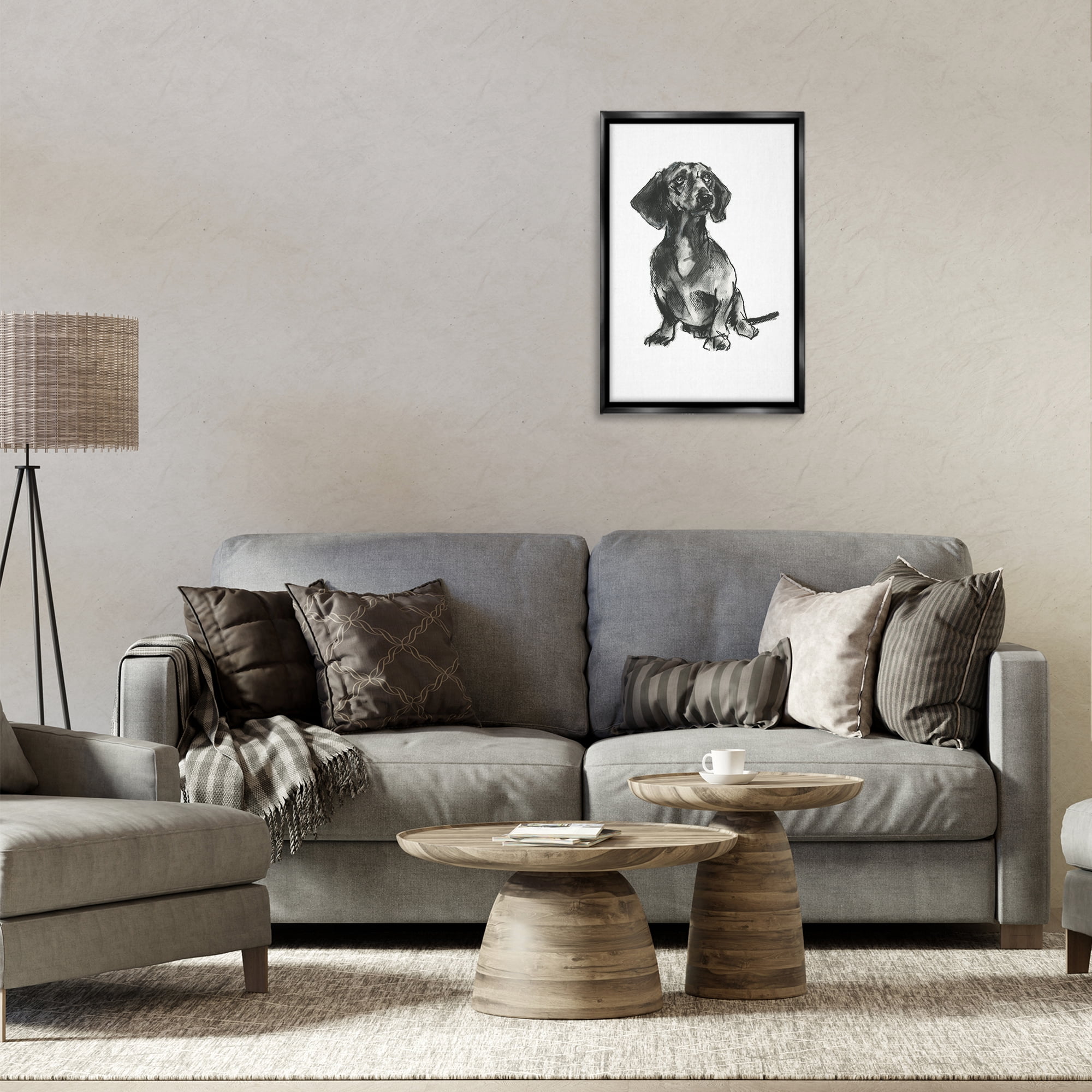 Stupell Industries Dachshund Sitting Drawing Animals & Insects Drawing Black Floater Framed Canvas Art Print Wall Art, 17 x 25