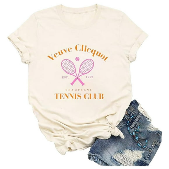 LUOGENLI T-shirts pour Femme pour Femmes T-shirts pour Femmes d'Été Coupe Mode Tennis Imprimé Coton Haut à Manches Courtes T-Shirt T-shirts pour Femmes T-shirts Graphiques T-shirts Amusants Vêtements d'Été Beige P