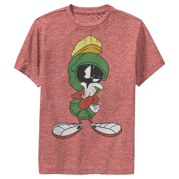 Boy's Looney Tunes Marvin the Martian Thinking Performance Graphic Tee Red Heather Large