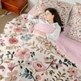thumbnail image 4 of Feelyou Botanical Floral Leaf Bedding Comforter Set 7pcs, Fashion Pink Flower Queen Bedding Sets, Teens Women Girls Reversible Queen Sheet Sets, Breathable Home Decor, 4 of 7