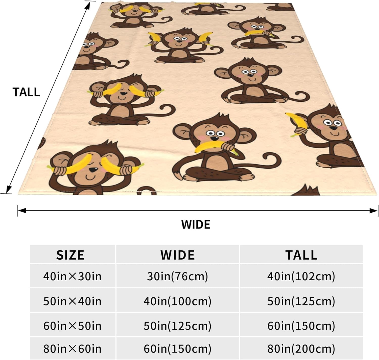 Cute Monkey and Banana Blanket Gifts for Adults or Kids for Living Room Bedding Couch Soft Warm Lightweight Cozy Funny Animal Wildlife Throw Blankets Christmas Decor 60x80in All Seasons