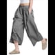 thumbnail image 2 of Pantalones Palazzo de Algodón A Cuadros para Mujer, Cintura Elástica, con Bolsillos, para Verano Negro L, 2 of 8
