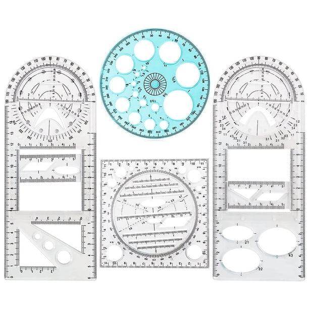 4 Piezas Regla GeoméTrica Multifuncional Herramientas de Dibujo Juego PláStico Reglas CíRculo MedicióN MatemáTicas