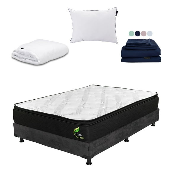 Colchón Matrimonial Dicasa Enzo + Box + Almohada One + Protector Cloud + Sábanas Softy