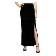 ALEX EVENINGS Side-Slit Velvet Maxi Skirt Black B4HP (Regular,S)