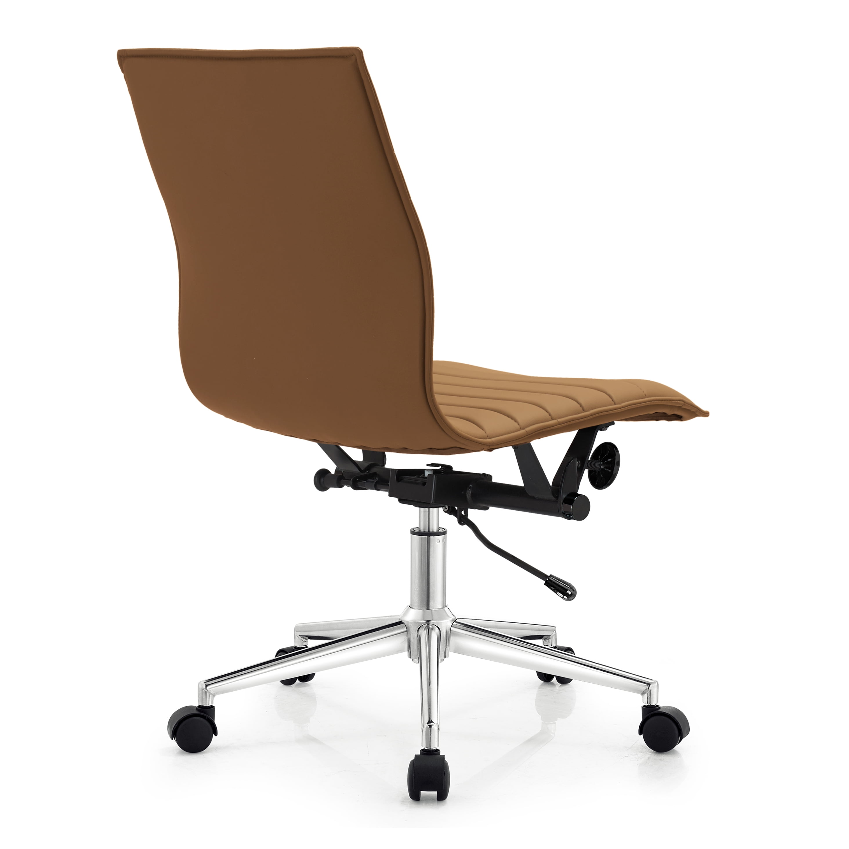 2xhome Set of 2 Mid Back Height Modern Home Office Chair, Ribbed PU Leather Seat with Swivel Tilt Adjustable Ergonomic Computer Desk Chair, Tan
