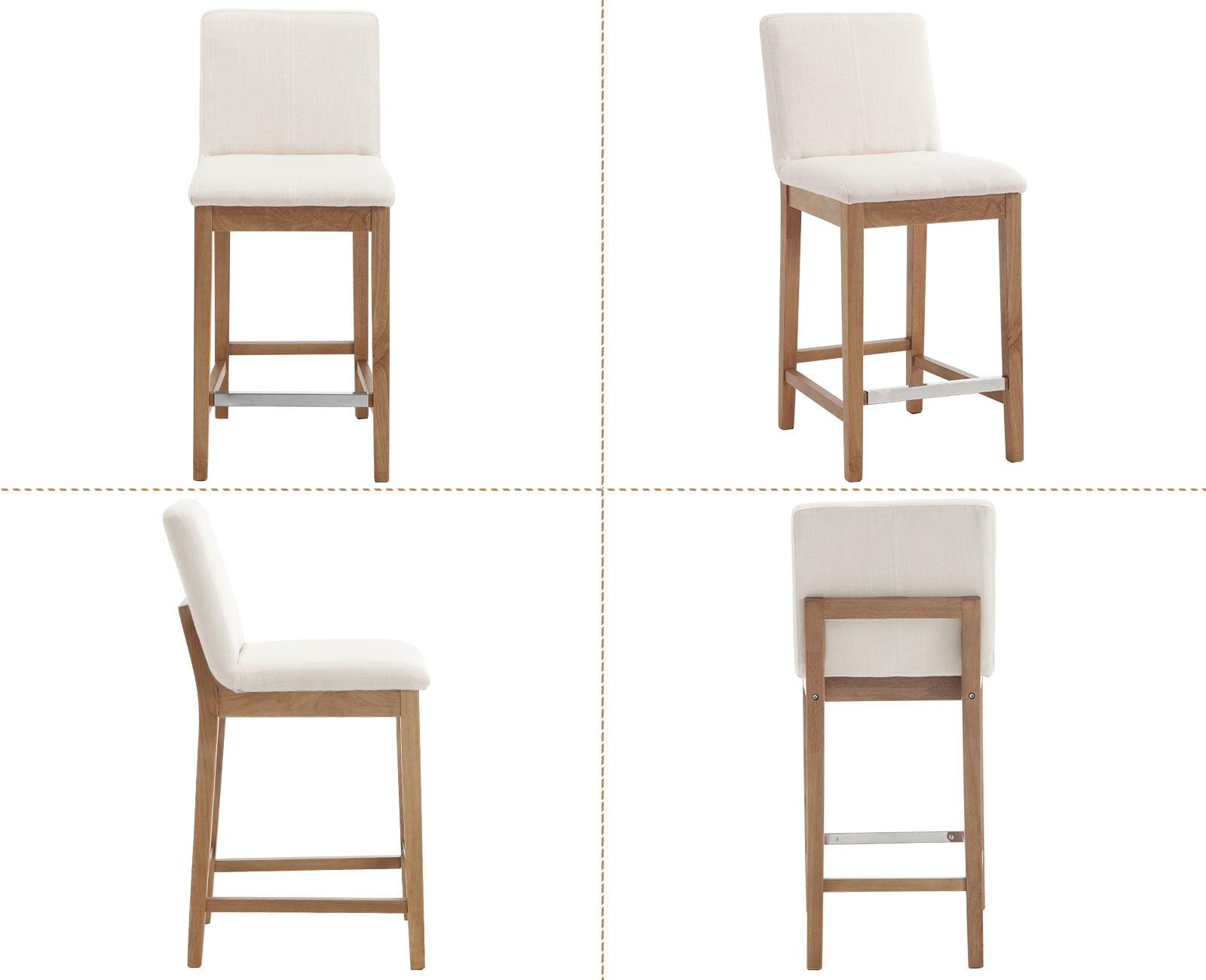 Guyou 26" Counter Height Bar Stools Set of 2, Modern Linen Upholstered Barstools, Rustic Farmhouse Wooden Kitchen Island Chairs with Backrest and Footrest for Dining Room Home Bar Patio Club, Beige