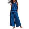 thumbnail image 2 of LEKWK Linen Sets for Women 2 Piece Sleeveless Ruffle Tank Tops and Flowy Wide Leg Pants with Pockets Summer Fashion Boho Beach Travel Sets, 2 of 5
