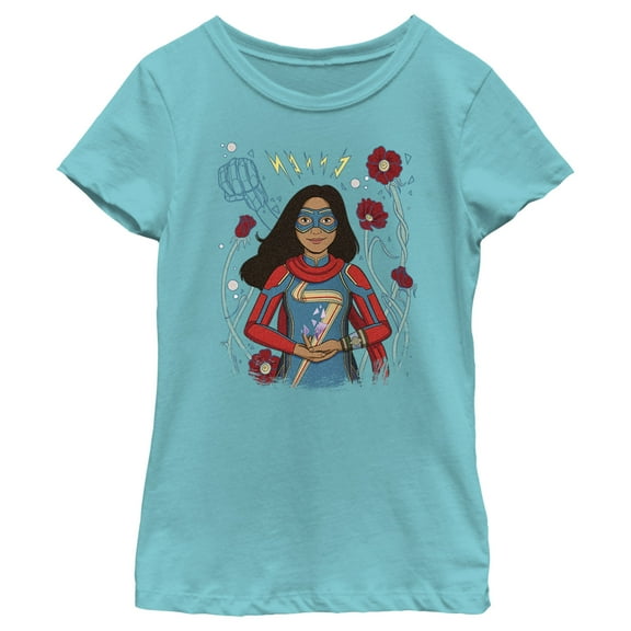 Girl's Marvel: Ms. Marvel Kamala Khan Powers Graphic Tee Tahiti Blue Large