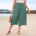 thumbnail image 2 of Women's Plus Size Wide Leg Trousers, Elastic Drawstring Waist Draped Flowly Fabric, Solid Color Loose Pants for Vacation Lounge Casual Daily | TruHer,Green L, 2 of 7