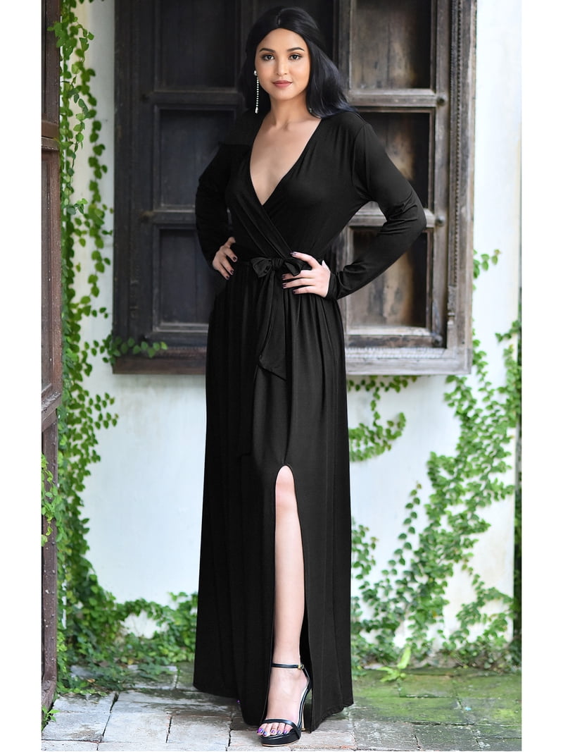 KOH KOH Long Sleeve V-Neck Bridesmaid Wedding Guest Party Winter Fall Formal Evening Tall Sexy Slit Full Floor Length Gown Maxi Dress For Women Black XXX-Large US 22-24 NT176 - Walmart.com KOH KOH Long Sleeve V-Neck Bridesmaid Wedding Guest Party Winter Fall Formal Evening Tall Sexy Slit Full Floor Length Gown Maxi Dress For Women Black XXX-Large US 22-24 NT176 - Walmart.com