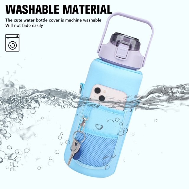Termos para agua Bolsa para botella anticolisión con tapa para taza Keep Warm de 2000 ml con botón de metal (azul)