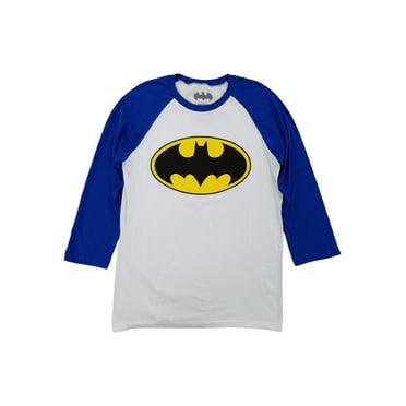 DC Comics Mens White Batman Bat Symbol Baseball Shirt Long Sleeve T-Shirt Medium