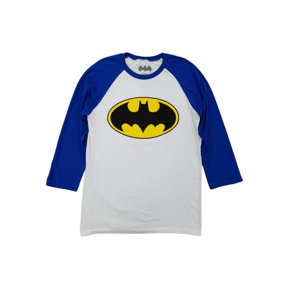 DC Comics Mens White Batman Bat Symbol Baseball Shirt Long Sleeve T-Shirt Medium