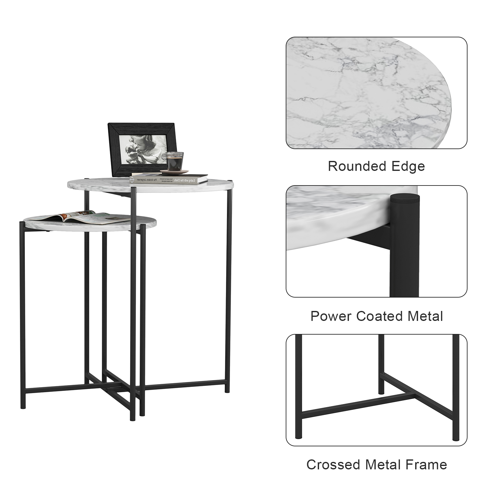 Lowestbest 2PCS Modern Metal Frame Coffee Table, Nesting Side Table for Living Room, Bedroom, Black Lowestbest 2PCS Modern Metal Frame Coffee Table, Nesting Side Table for Living Room, Bedroom, Black