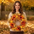 thumbnail image 6 of Artificial Fall Sunflower Wreath with Maple Leaves Plastic Autumn Wreath for Front Door Wall Home Thanksgiving Decor 17.71*17.71 in Harvest Floral Arrangement for Farmhouse Mantel Window Orange, 6 of 6
