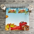 thumbnail image 3 of Ambesonne Dino Quilted Bedspread Set 3 Pcs, Cartoon Dinosaurs in Park, Queen Size, Multicolor, 3 of 3