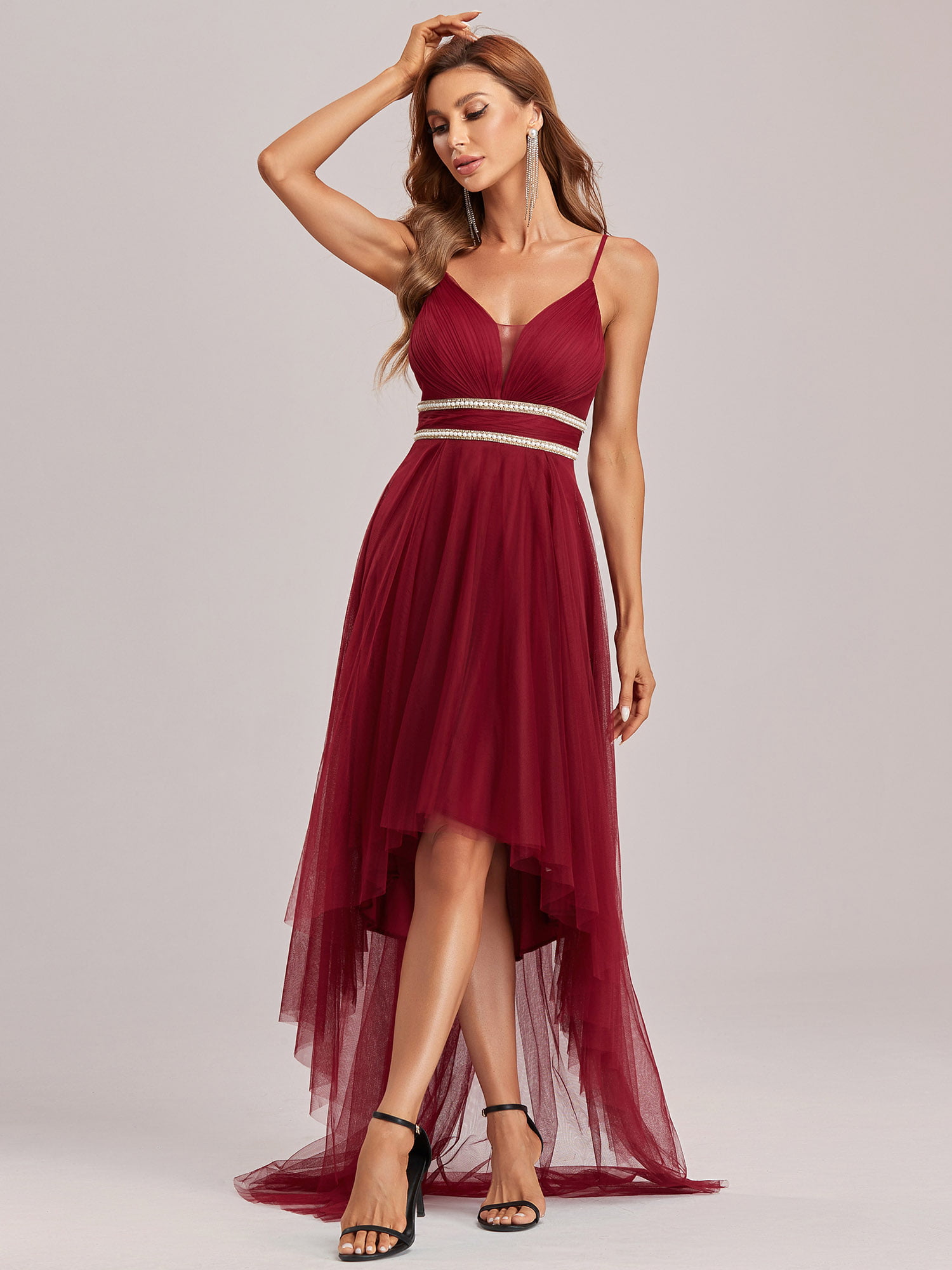 Ever-Pretty Women's Elegant Deep V Neck Adjustable Spaghetti Straps Empire Waist High Low Long Prom Evening Dresses EP00212 