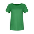 thumbnail image 4 of Women Short Sleeve Crewneck Ribbed Knit Slim Fitted Shirts Summer Tops Basic Tee Casual 2026 Fall Outfits Clothes Green S, 4 of 4