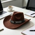 thumbnail image 7 of Slccxzc Classic Style Western Cowboy Hat Wide Brim Retro Jazz Cap Chin Strap Outdoor Travel Sun Protection Hat Brown, 7 of 7