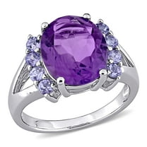 Miabella Women's 4-3/5 Carat T.G.W. Oval-Cut Amethyst and Tanzanite Sterling Silver Split Shank Ring