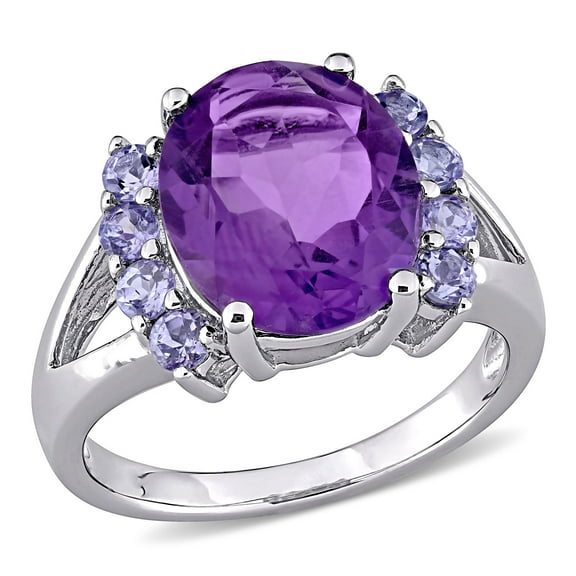 Miabella Women's 4-3/5 Carat T.G.W. Oval-Cut Amethyst and Tanzanite Sterling Silver Split Shank Ring