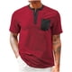 thumbnail image 1 of Mens Manga Corta Botón Abajo Camisas con Diseño de Bloque de Color de Bolsillo, Cuello Redondo Blusa de Moda de Ocio, 1 of 4