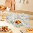 thumbnail image 3 of REOFLYUP 3Pcs Retro Enamelware Small Stock Pots with Lid Beige Floral Pattern for Home, 3 of 5