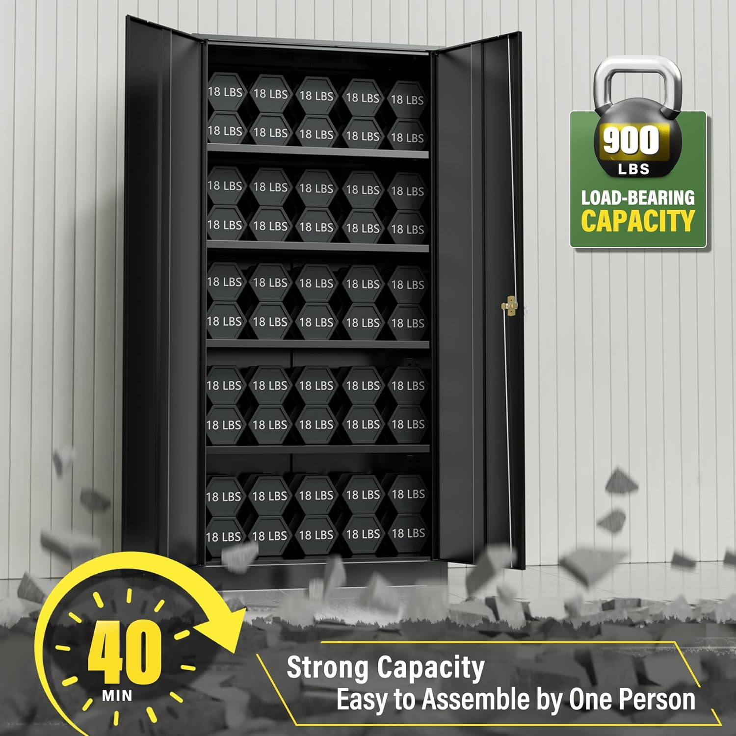 SUNCROWN Metal Storage Cabinet, 72" Black Steel Garage Cabinet with Doors and Adjustable Shelves, Metal Cabinet with Lock,Garage Cabinets and Storage System for Garage,Home Office,School